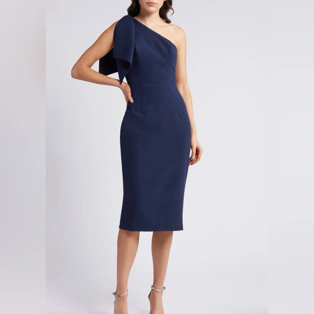 Dress The Population Tiffany One-Shoulder Navy‎ Dress NWT